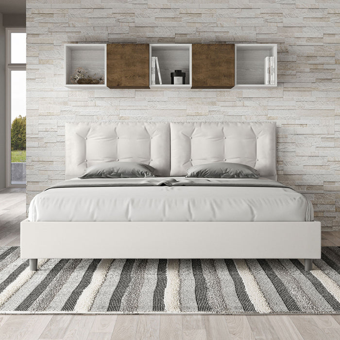 BS COM Letto matrimoniale king size senza rete imbottito 200x210 similpelle bianco