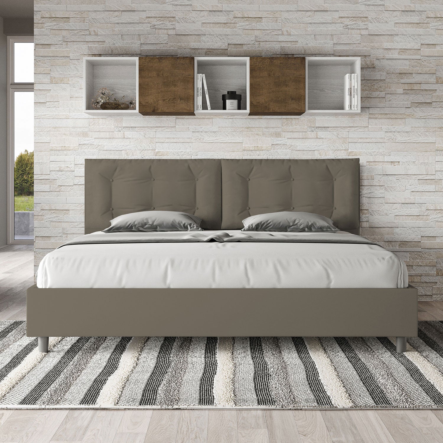 BS COM Letto matrimoniale king size senza rete imbottito 200x200 similpelle cappuccino