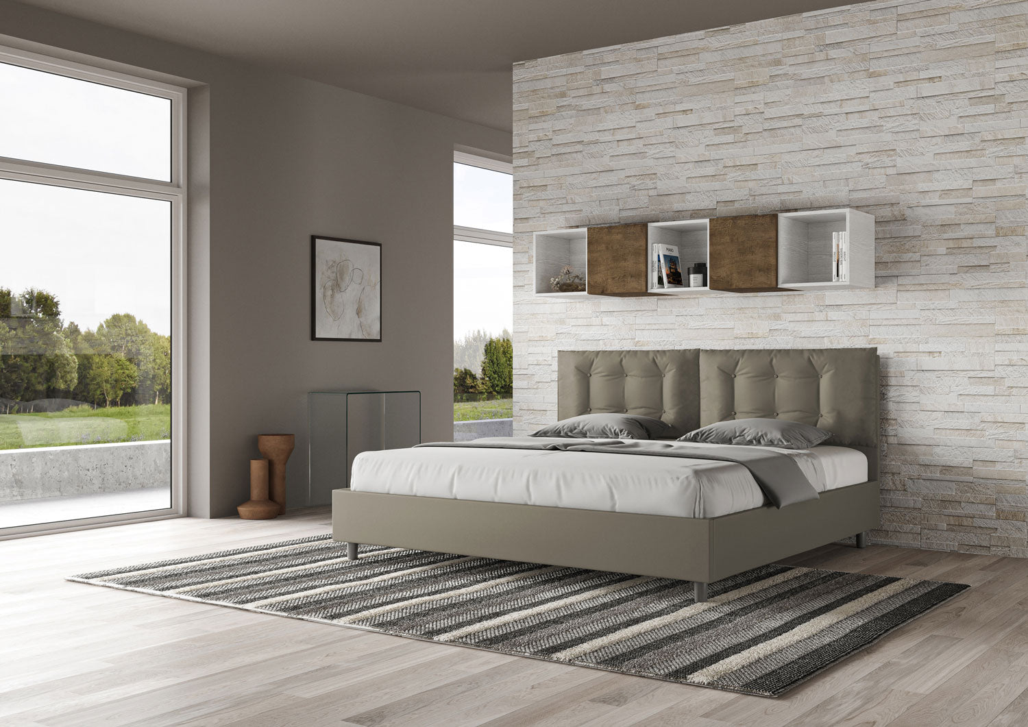 BS COM Letto matrimoniale king size senza rete imbottito 200x210 similpelle cappuccino