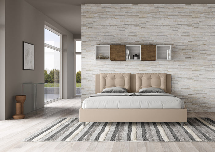 BS COM Letto matrimoniale king size contenitore imbottito 200x210 similpelle tortora