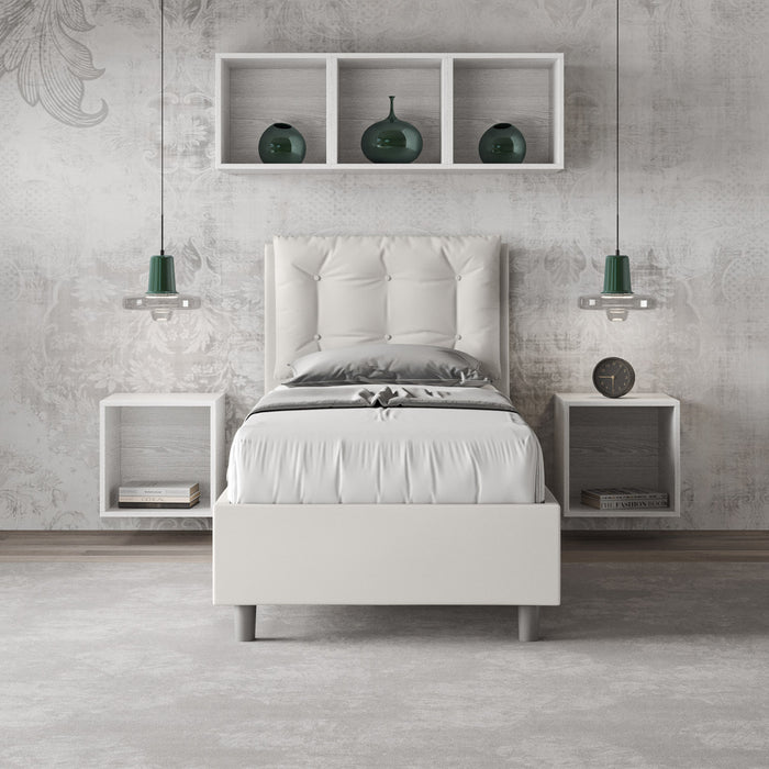 BS COM Letto singolo contenitore imbottito 80x200 similpelle bianco