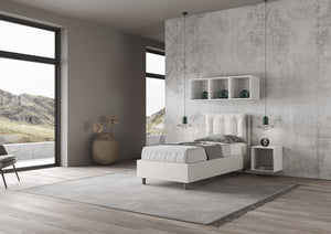 BS COM Letto singolo contenitore imbottito 80x200 similpelle bianco