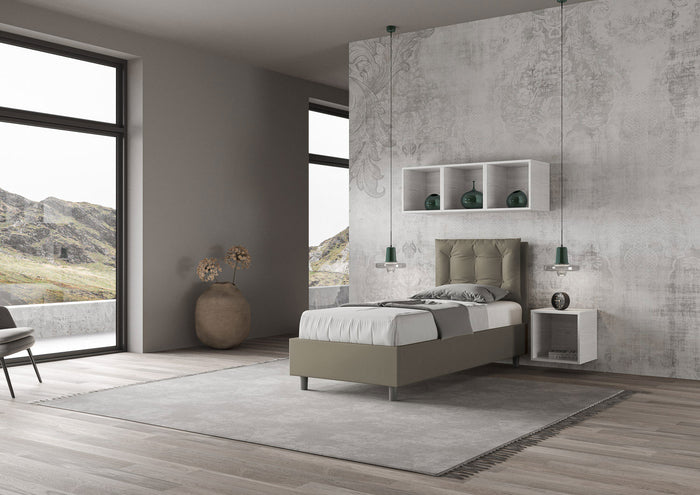 BS COM Letto singolo contenitore imbottito 80x210 similpelle cappuccino