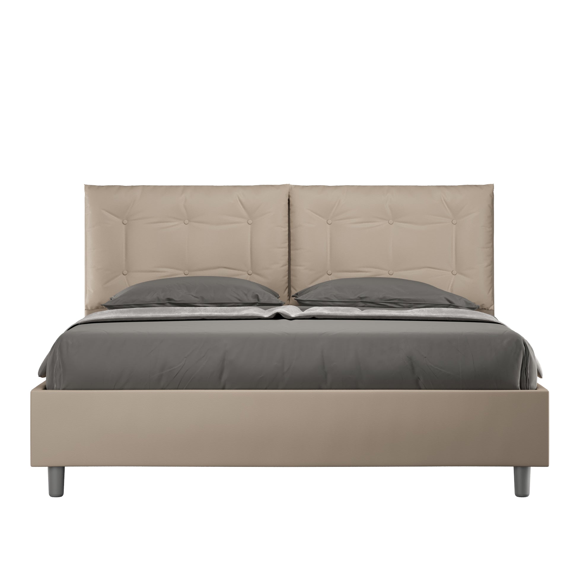 BS COM Letto matrimoniale senza rete imbottito 160x210 similpelle tortora