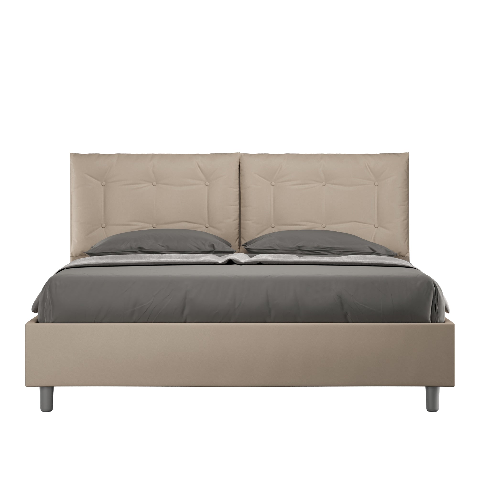 BS COM Letto matrimoniale senza rete imbottito 160x210 similpelle tortora