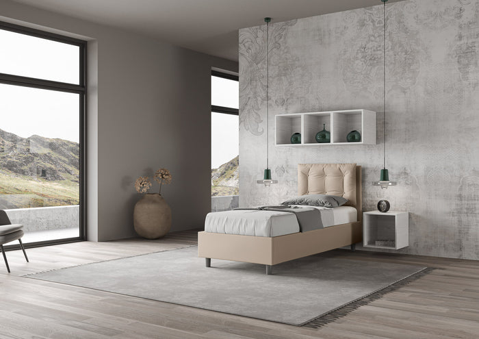 BS COM Letto singolo senza rete imbottito 80x210 similpelle tortora