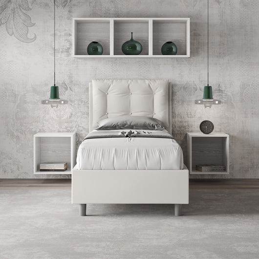 BS COM Letto singolo senza rete imbottito 80x200 similpelle bianco