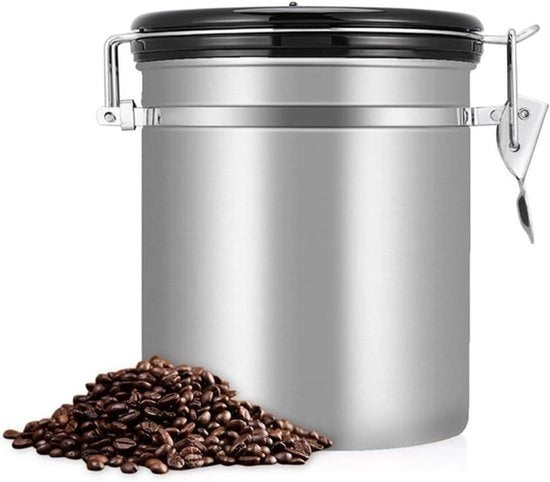 Contenitore per caffè e spezie in acciaio inossidabile con orologio a tempo e coperchio chiuso - 40 ml - scatola da stock per caffè, tè, noci e cereali.