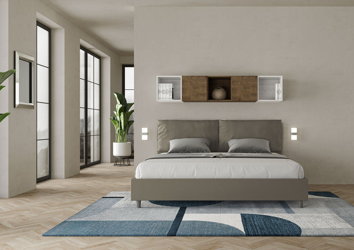BS COM Letto matrimoniale king size contenitore imbottito 200x210 similpelle cappuccino