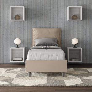 BS COM Letto singolo con rete imbottito 80x190 similpelle tortora