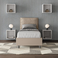 BS COM Letto singolo con rete imbottito 80x200 similpelle tortora