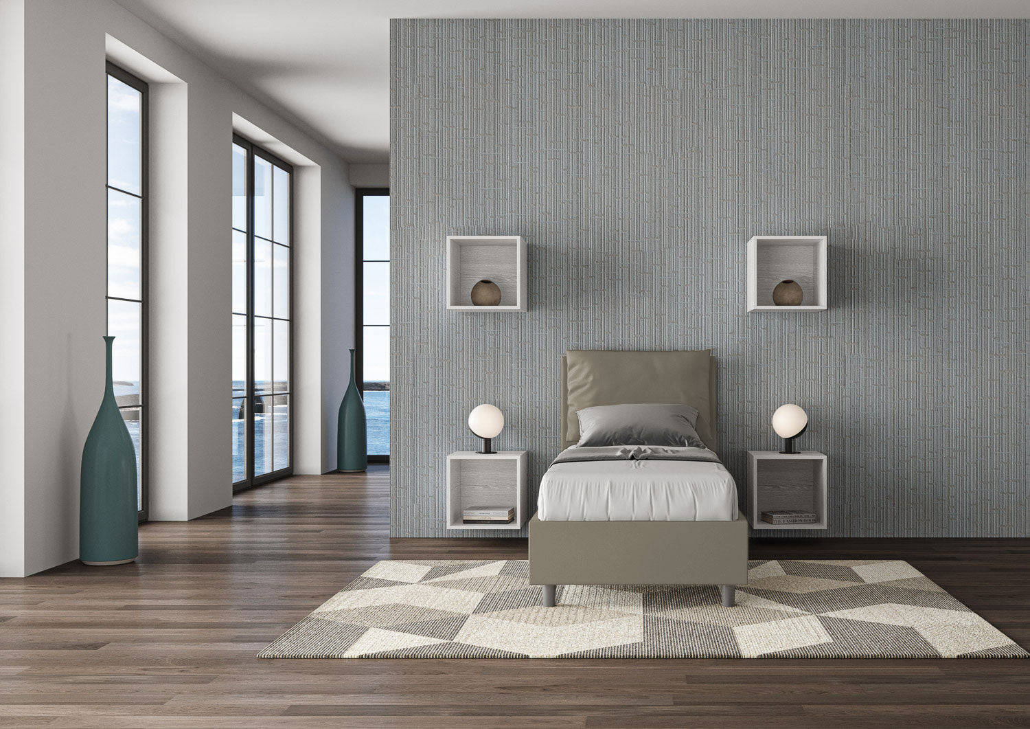 BS COM Letto singolo con rete imbottito 80x210 similpelle cappuccino