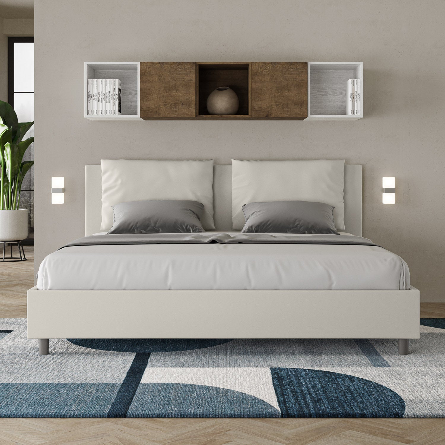 BS COM Letto contenitore imbottito 180x200 similpelle bianco
