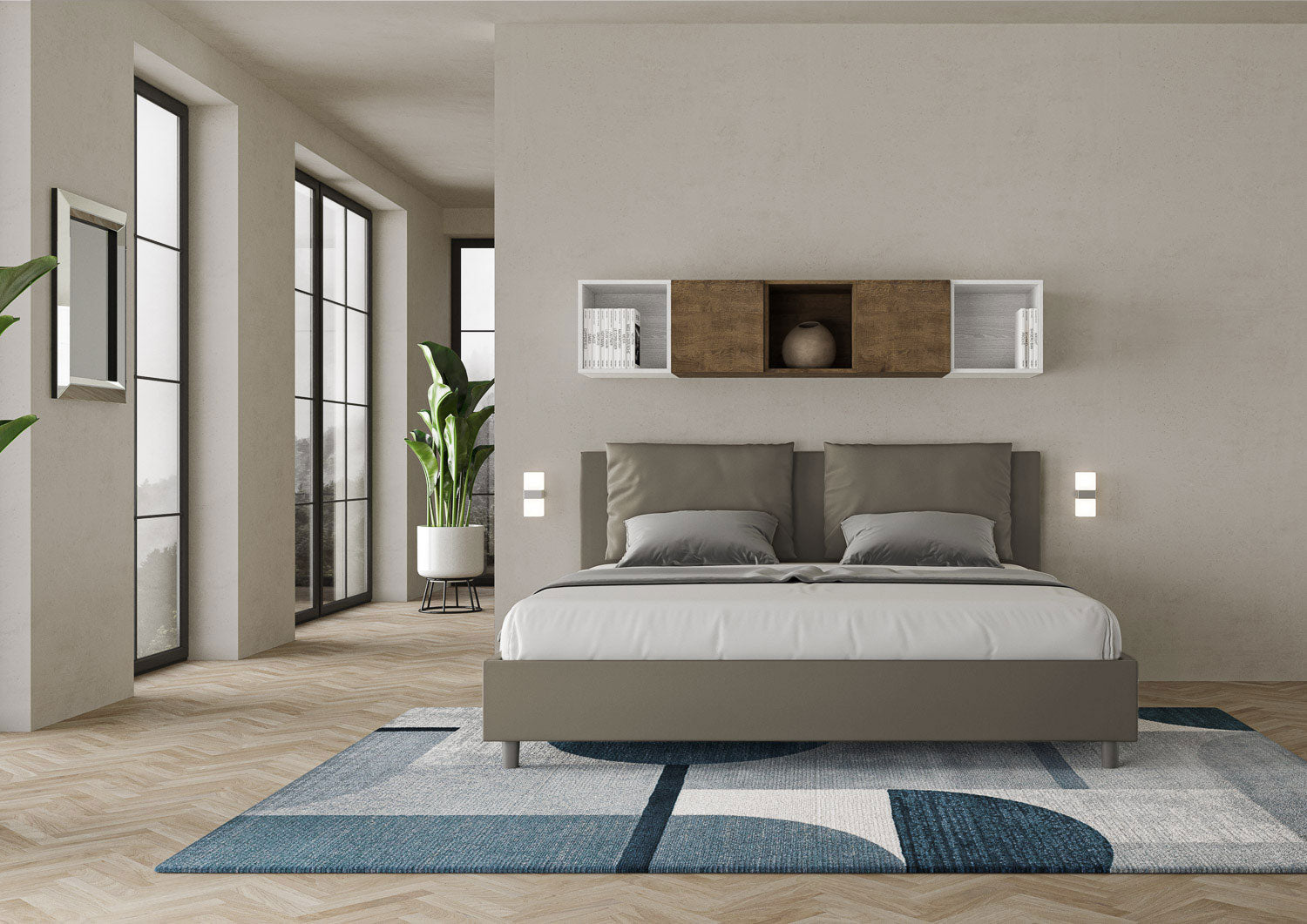 BS COM Letto contenitore imbottito 180x200 similpelle cappuccino