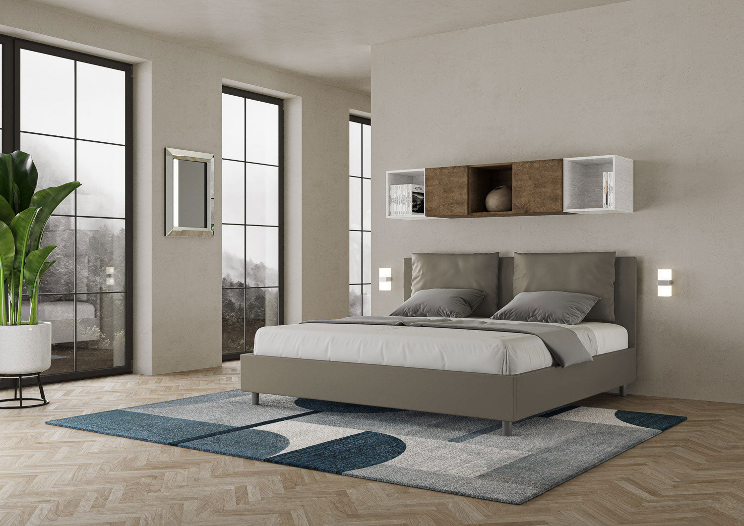 BS COM Letto contenitore imbottito 180x200 similpelle cappuccino
