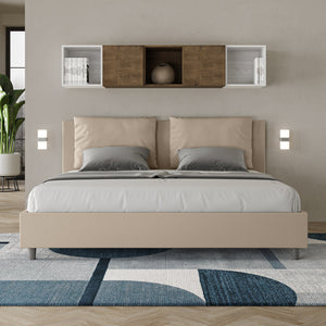 BS COM Letto matrimoniale king size contenitore imbottito 200x210 similpelle tortora