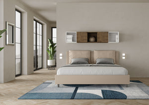 BS COM Letto matrimoniale king size contenitore imbottito 200x200 similpelle tortora