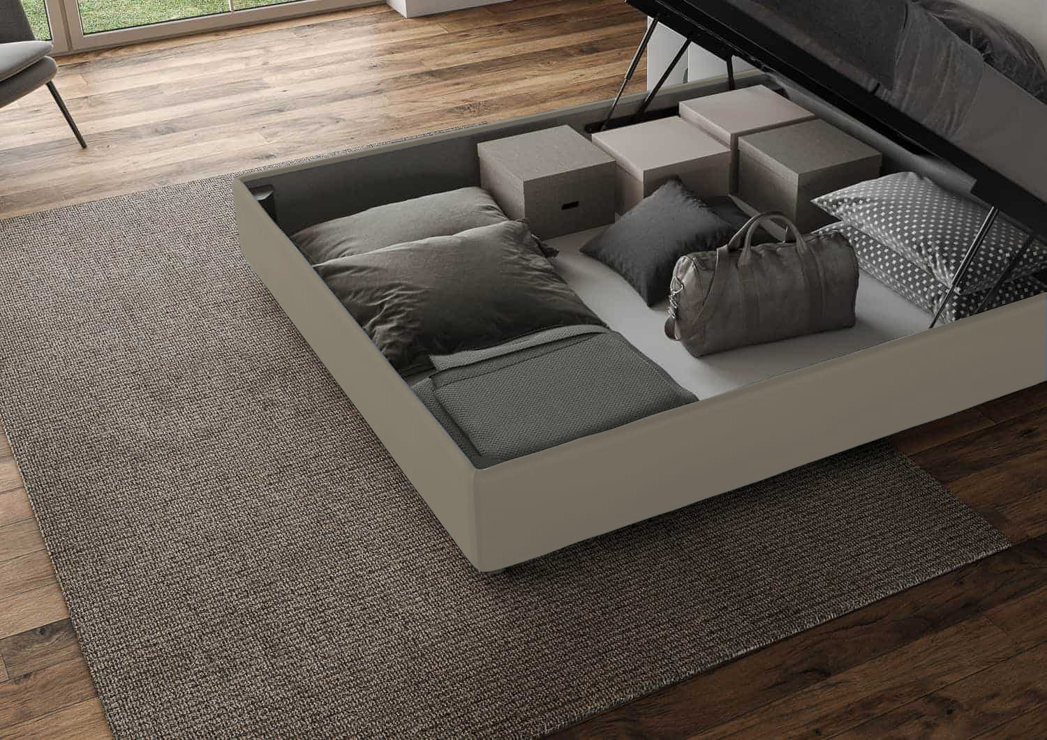 BS COM Letto matrimoniale king size contenitore imbottito 200x210 similpelle cappuccino