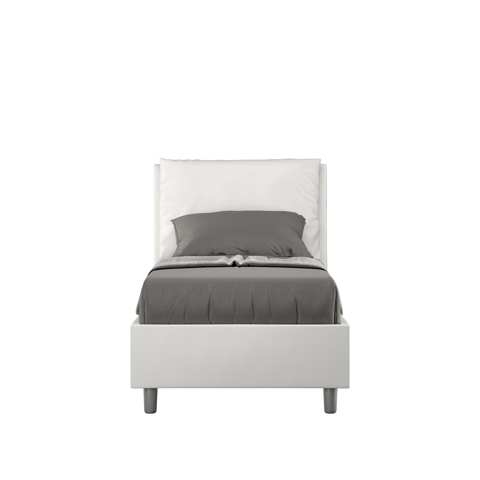 BS COM Letto singolo contenitore imbottito 80x190 similpelle bianco