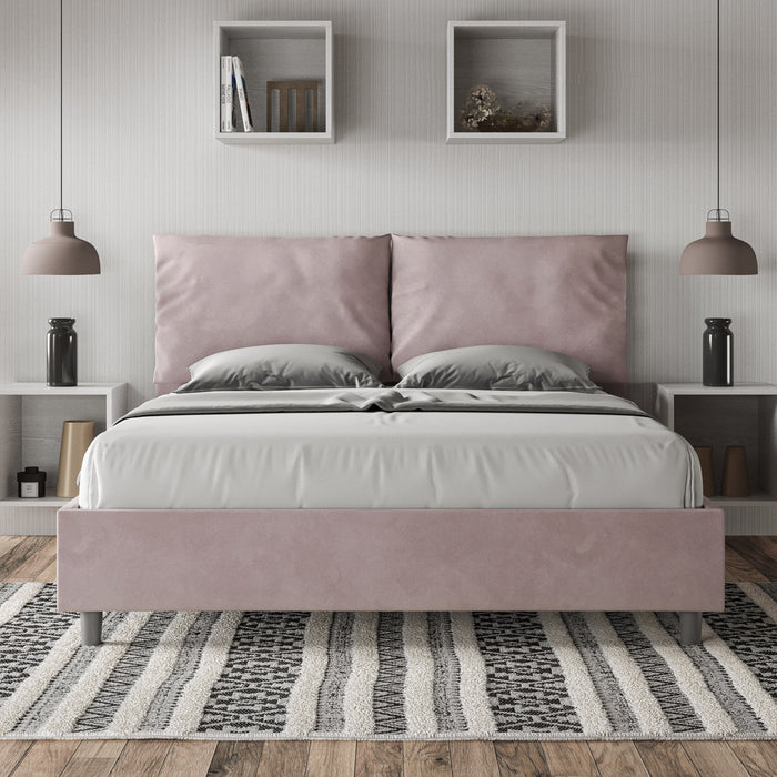 BS COM Letto matrimoniale contenitore doppia alzata imbottito 160x200 microfibra glicine