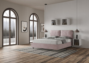 BS COM Letto matrimoniale contenitore doppia alzata imbottito 160x200 microfibra glicine