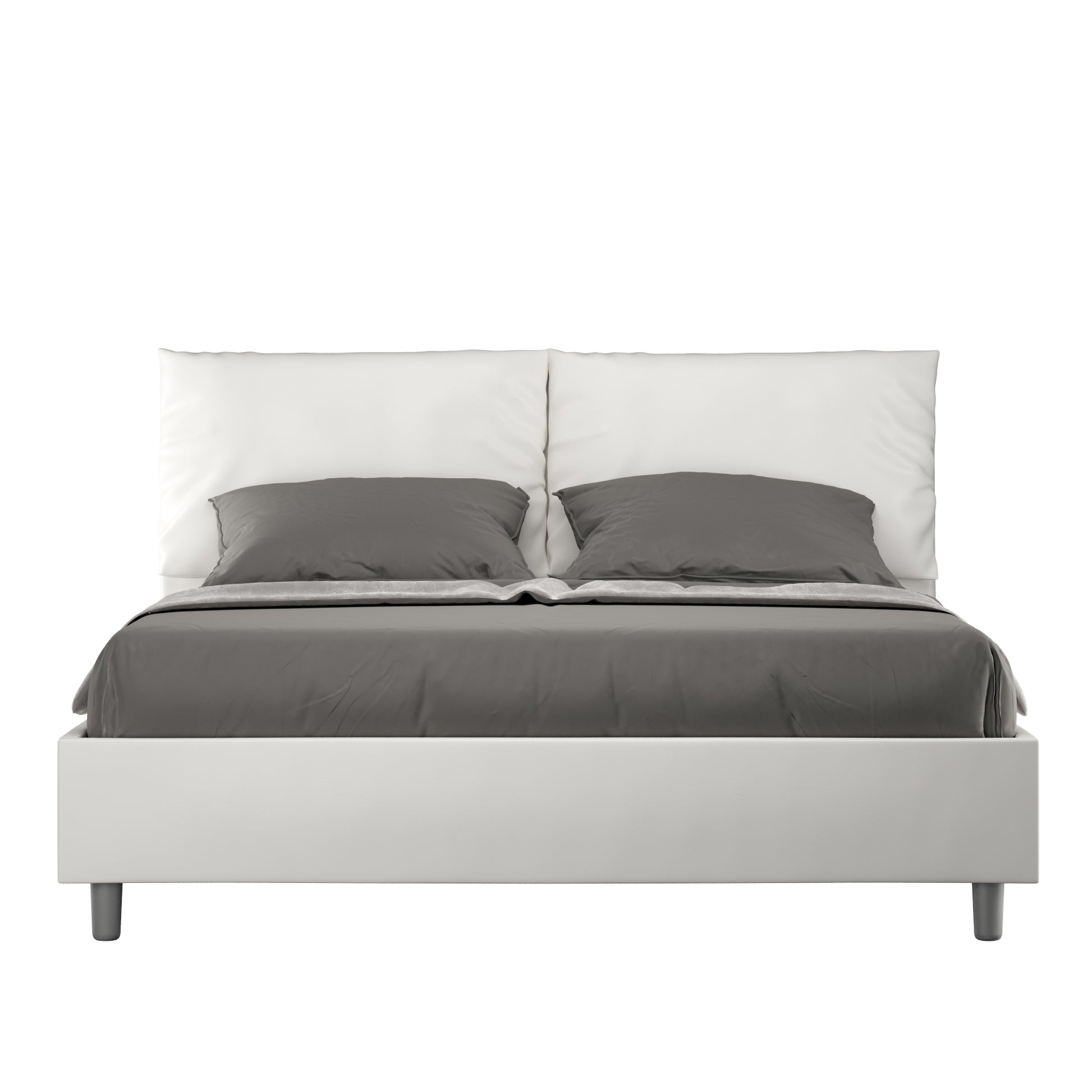 BS COM Letto matrimoniale contenitore doppia alzata imbottito 160x200 similpelle bianco