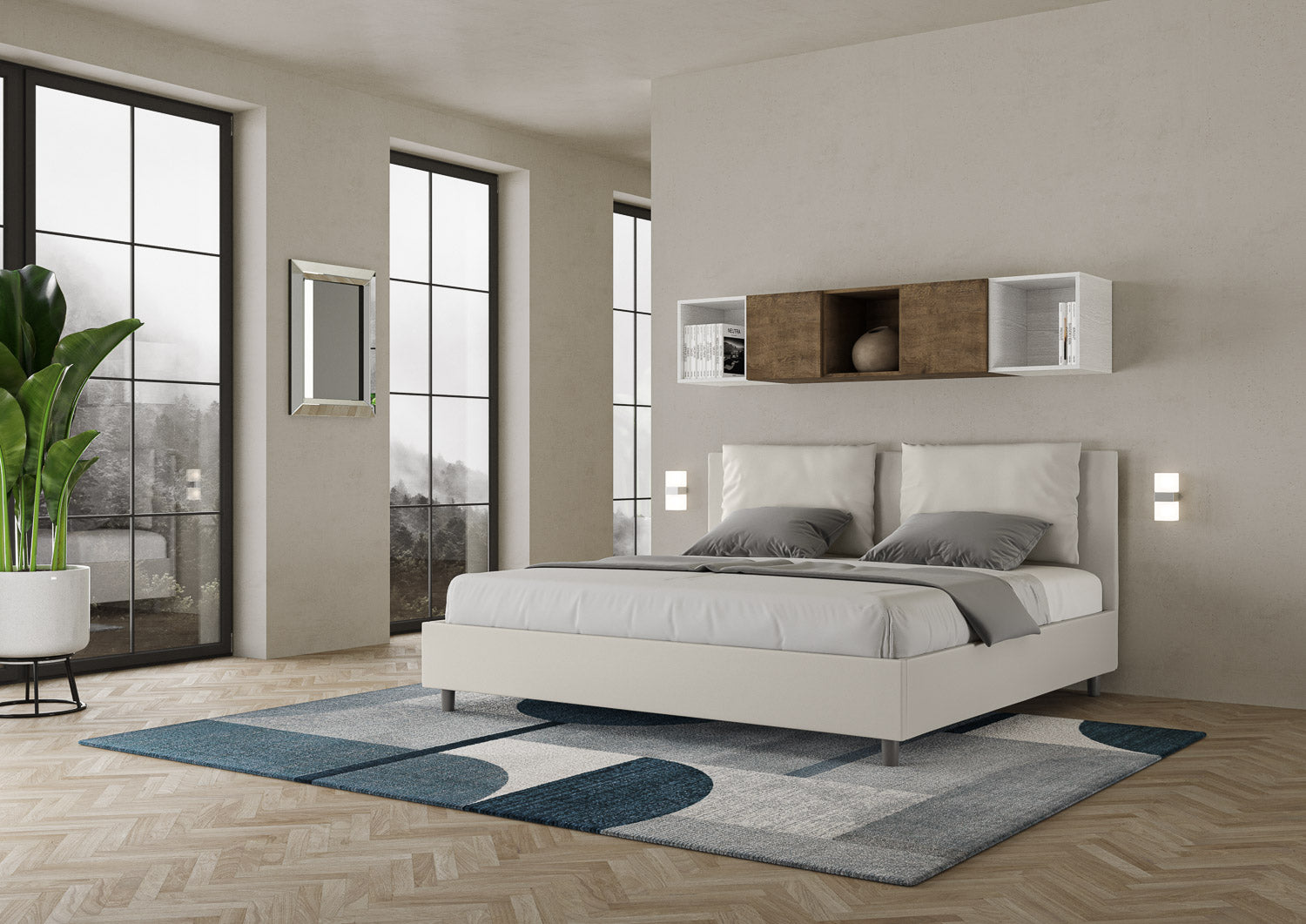 BS COM Letto matrimoniale king size senza rete imbottito 200x210 similpelle bianco