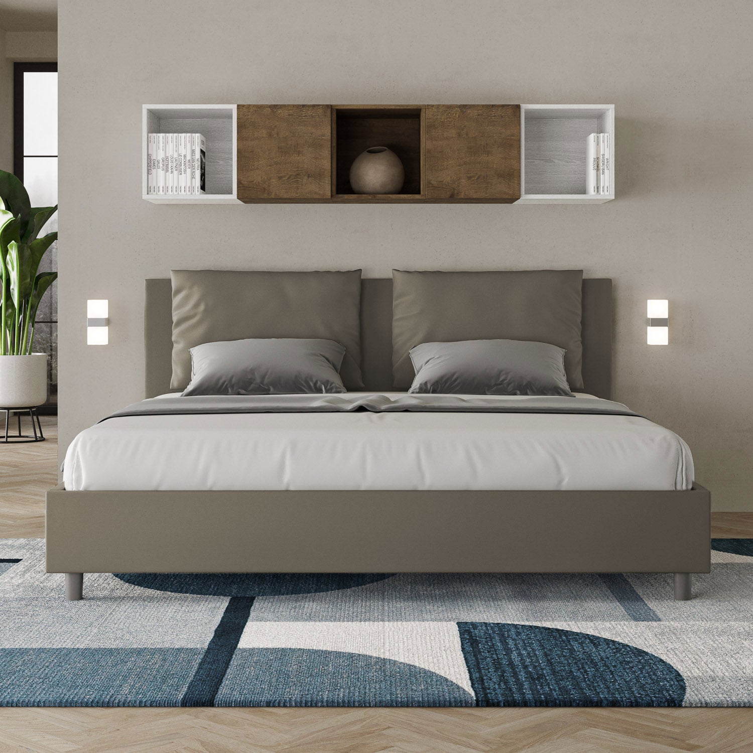 BS COM Letto matrimoniale king size senza rete imbottito 200x200 similpelle cappuccino