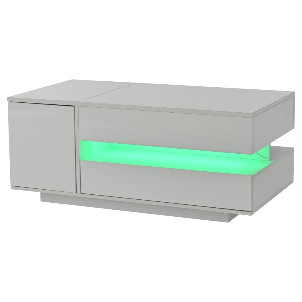 TAVOLINO ALZABILE 90 x 50 x 34,5 cm Bianco Lucido con LED e 1 cassetto