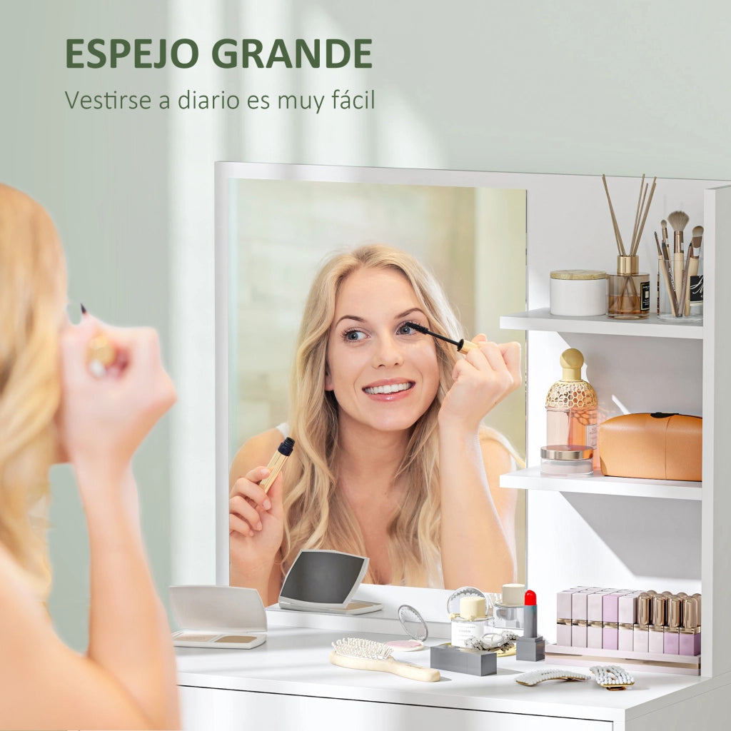 Scrivania da trucco con specchio, cassetti e ripiani aperti ¨C zephmum ¨C Bianco
