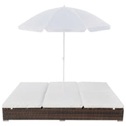 Lettino Prendisole | Sdraio da giardino | Lettino da sole con Ombrellone in Polyrattan Marrone