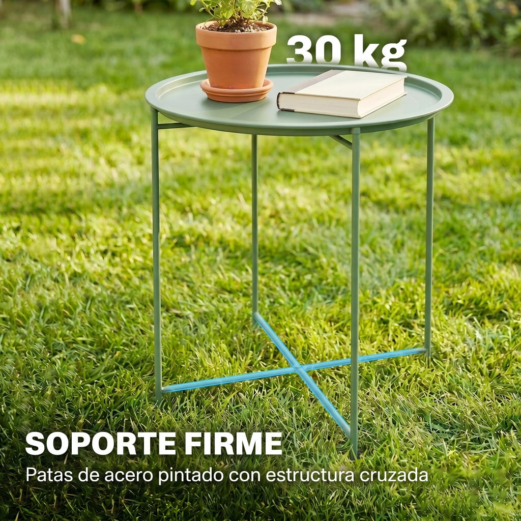Tavolo da Giardino Rotondo con Bandeja Estraibile ¨C Zephmum ¨C Verde ?46x53 cm