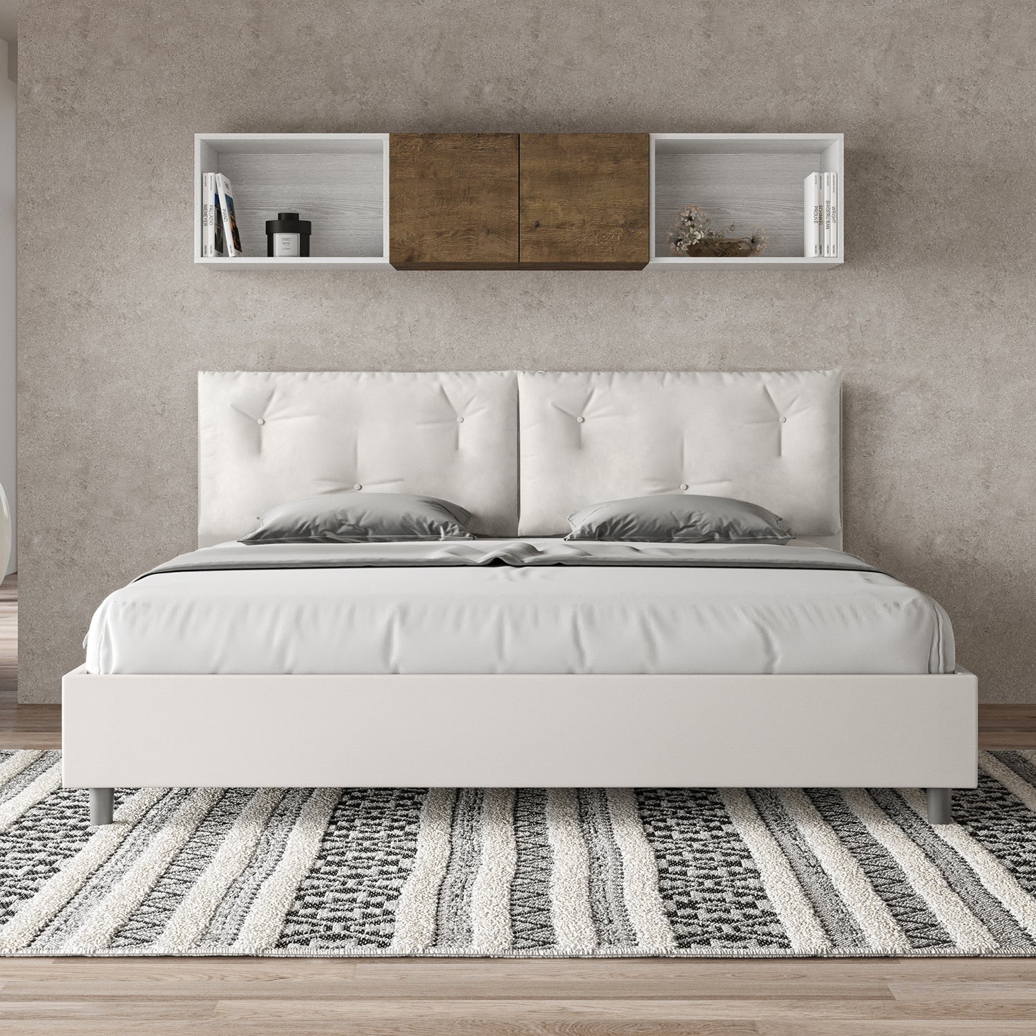 BS COM Letto matrimoniale king size con rete imbottito 200x200 similpelle bianco