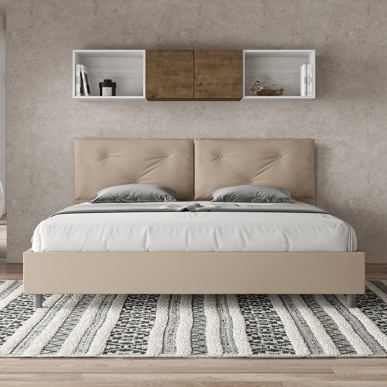 BS COM Letto matrimoniale king size con rete imbottito 200x210 similpelle tortora