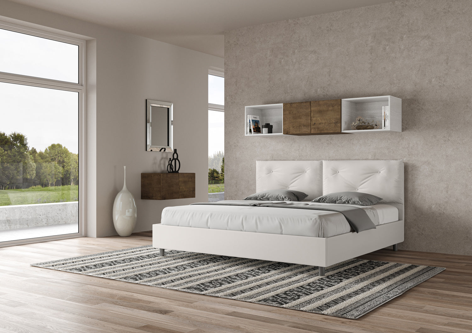 BS COM Letto matrimoniale king size con rete imbottito 200x200 similpelle bianco