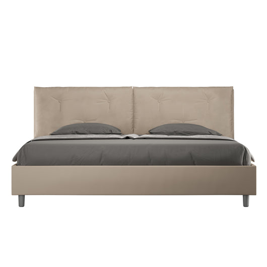 BS COM Letto matrimoniale king size contenitore imbottito 200x200 similpelle tortora