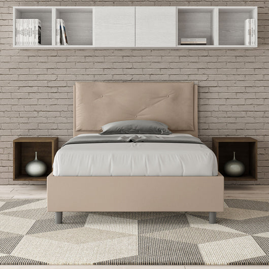 BS COM Letto una piazza e mezza contenitore imbottito 120x190 similpelle tortora