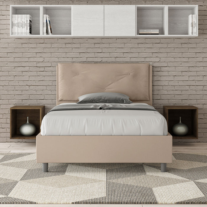 BS COM Letto una piazza e mezza contenitore imbottito 120x190 similpelle tortora