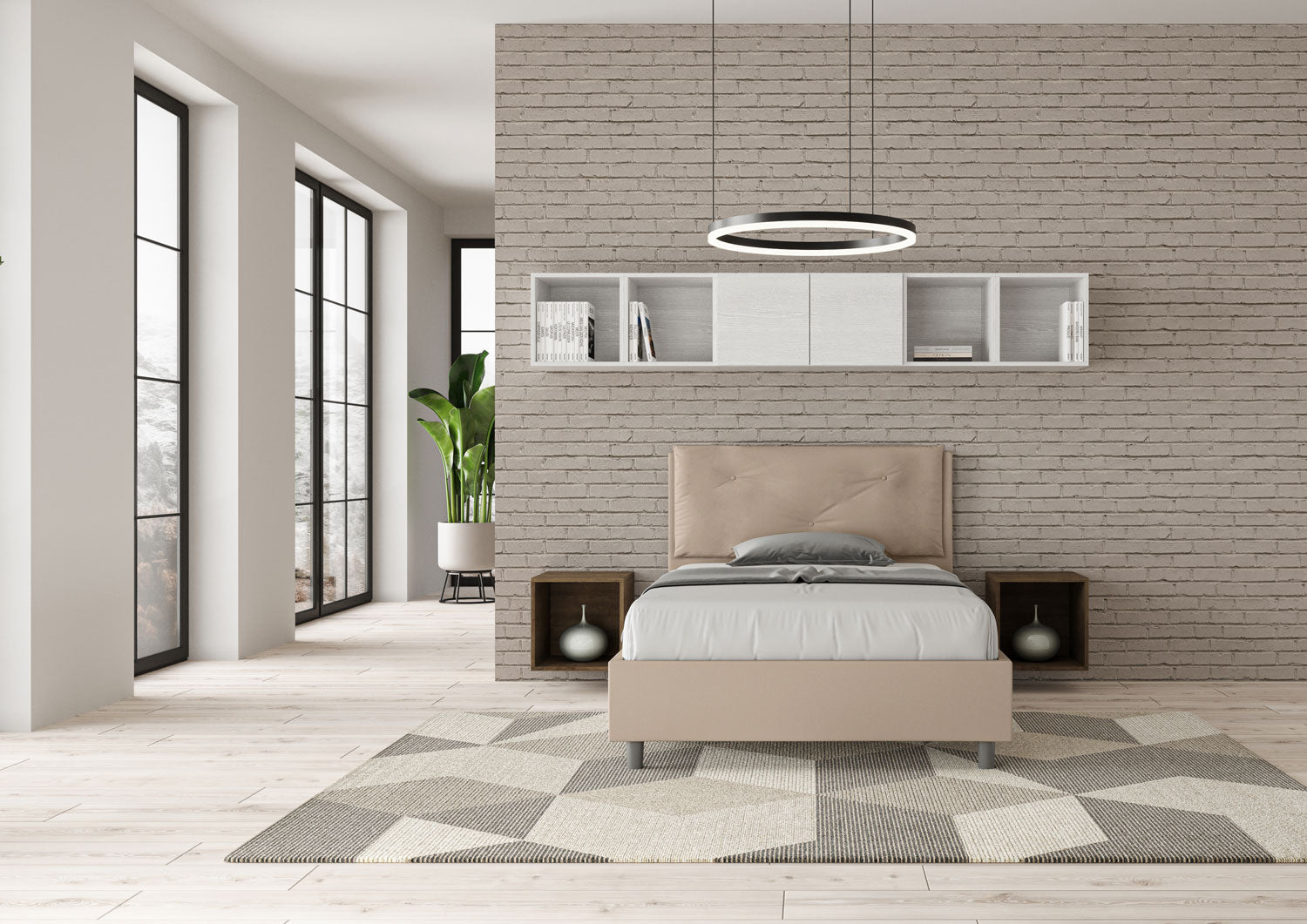 BS COM Letto una piazza e mezza contenitore imbottito 120x190 similpelle tortora