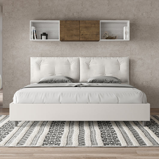 BS COM Letto matrimoniale king size contenitore imbottito 200x200 similpelle bianco