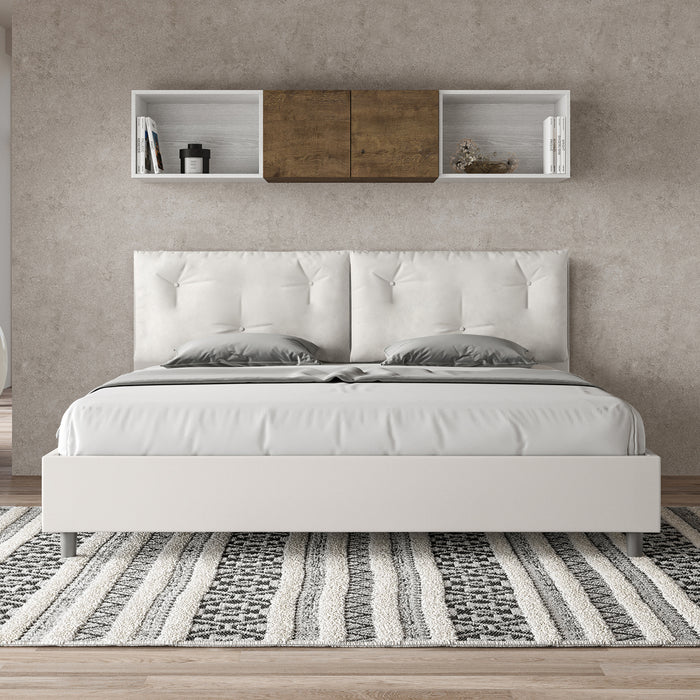 BS COM Letto matrimoniale king size contenitore imbottito 200x210 similpelle bianco