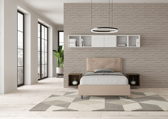 BS COM Letto una piazza e mezza contenitore imbottito 120x200 similpelle tortora