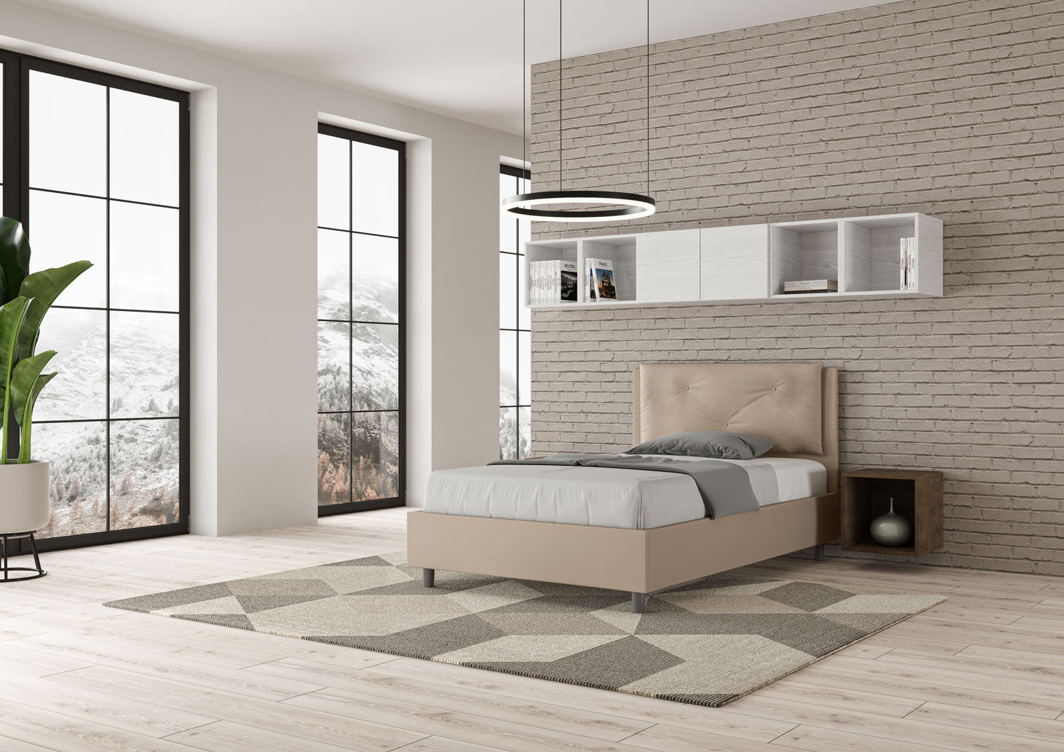 BS COM Letto una piazza e mezza contenitore imbottito 120x190 similpelle tortora