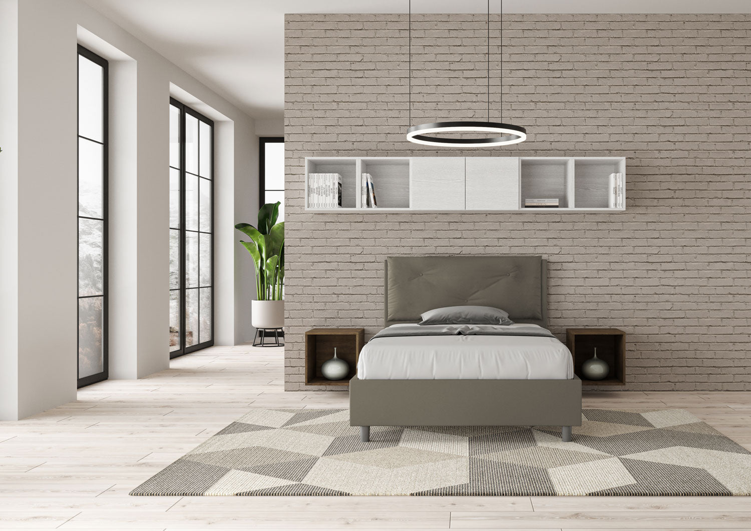 BS COM Letto una piazza e mezza contenitore imbottito 120x200 similpelle cappuccino
