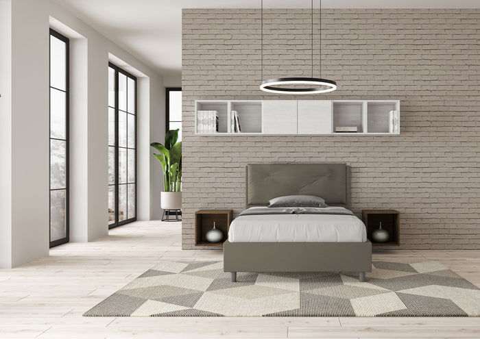 BS COM Letto una piazza e mezza contenitore imbottito 120x200 similpelle cappuccino
