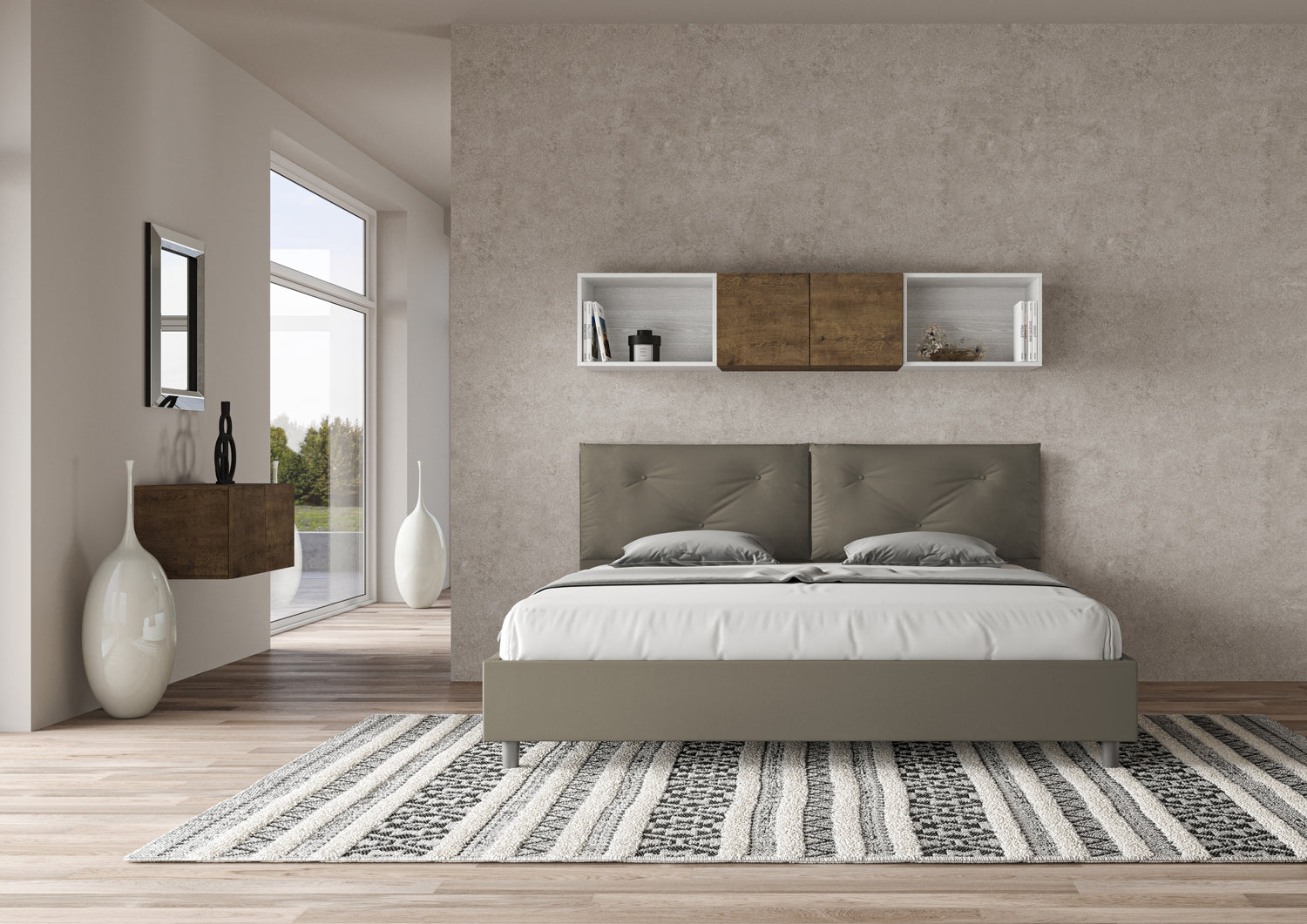 BS COM Letto matrimoniale king size contenitore imbottito 200x210 similpelle cappuccino