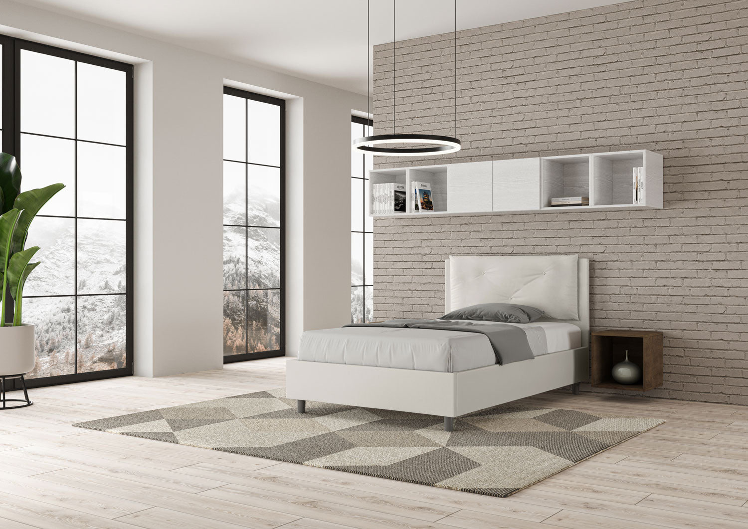 BS COM Letto una piazza e mezza contenitore imbottito 120x200 similpelle bianco