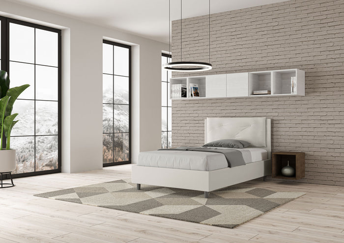 BS COM Letto una piazza e mezza contenitore imbottito 120x200 similpelle bianco