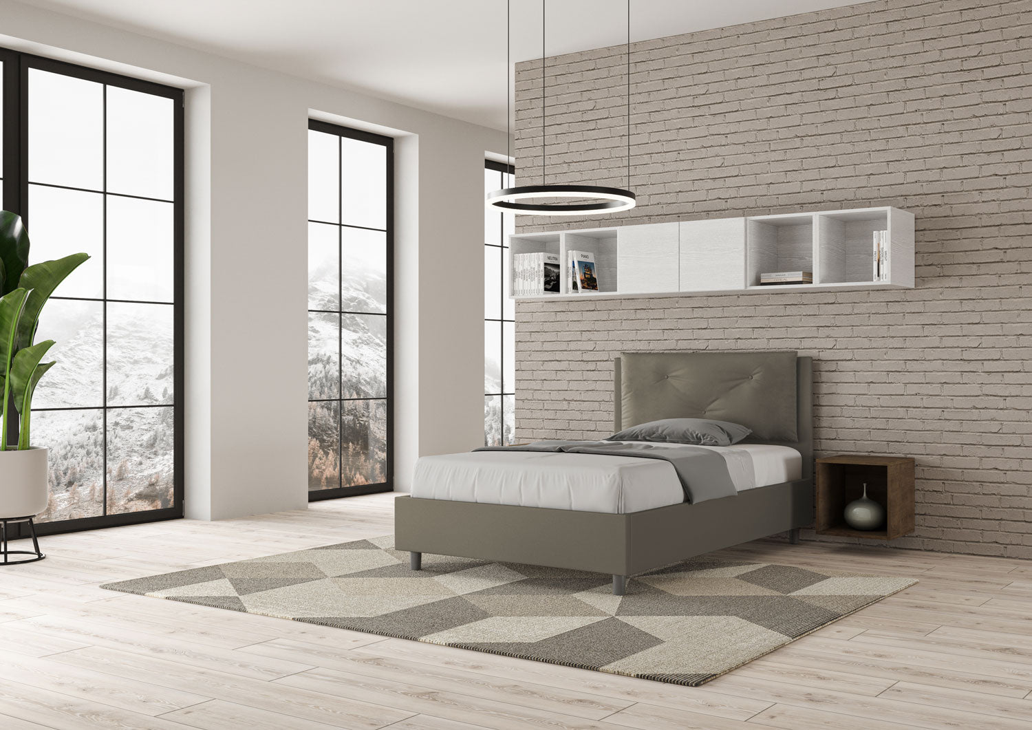 BS COM Letto una piazza e mezza contenitore imbottito 120x190 similpelle cappuccino