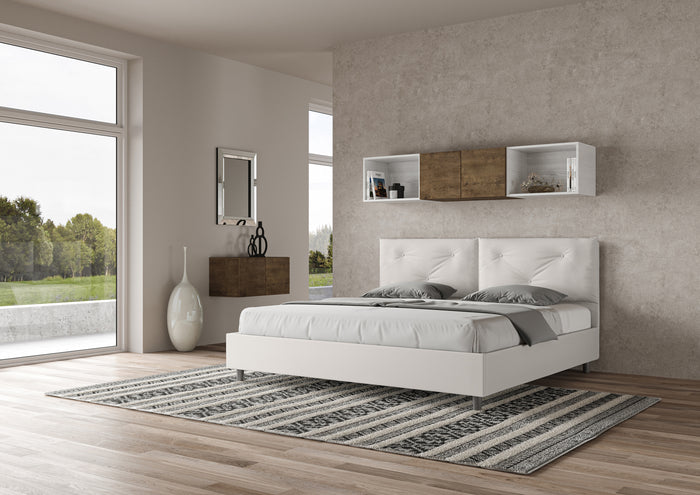 BS COM Letto matrimoniale king size contenitore imbottito 200x200 similpelle bianco